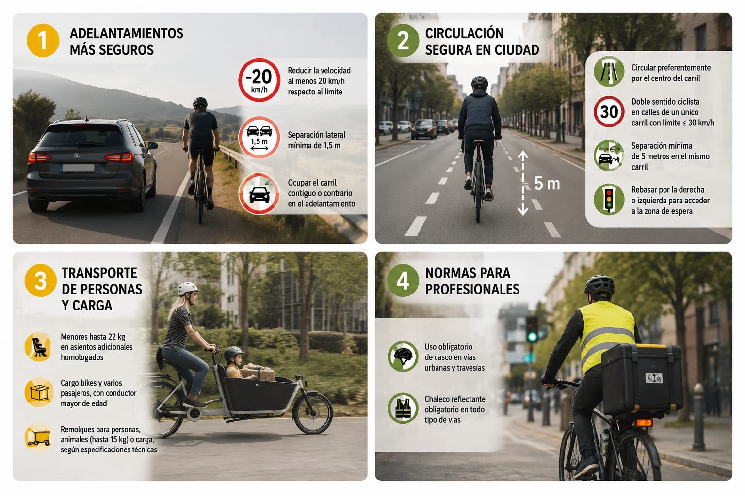 Resumen visual de las nuevas normas para bicicletas del Reglamento General de Circulación 2026